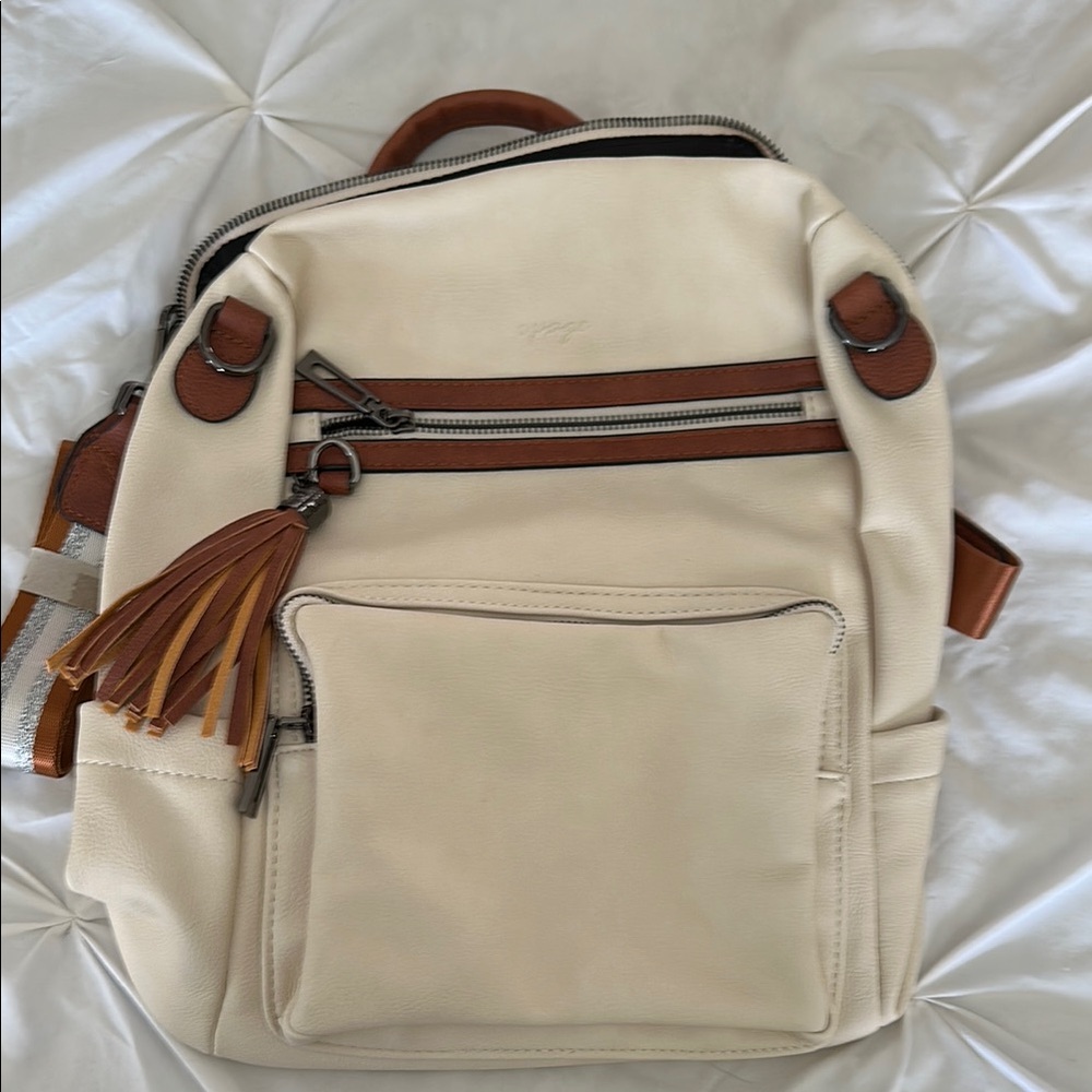 Cream Backpack with Brown Accents